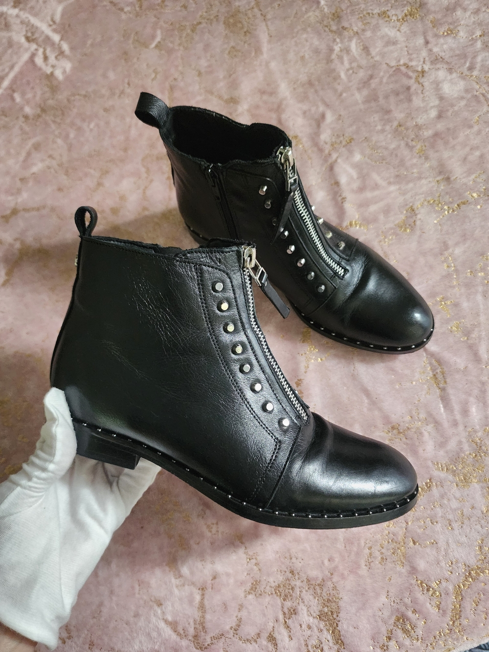 DANIEL | Black Studded Women's Ankle Boots - Fashion Zip Detail
